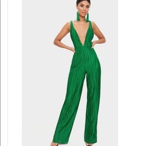 Emerald green deep plunge jumpsuit